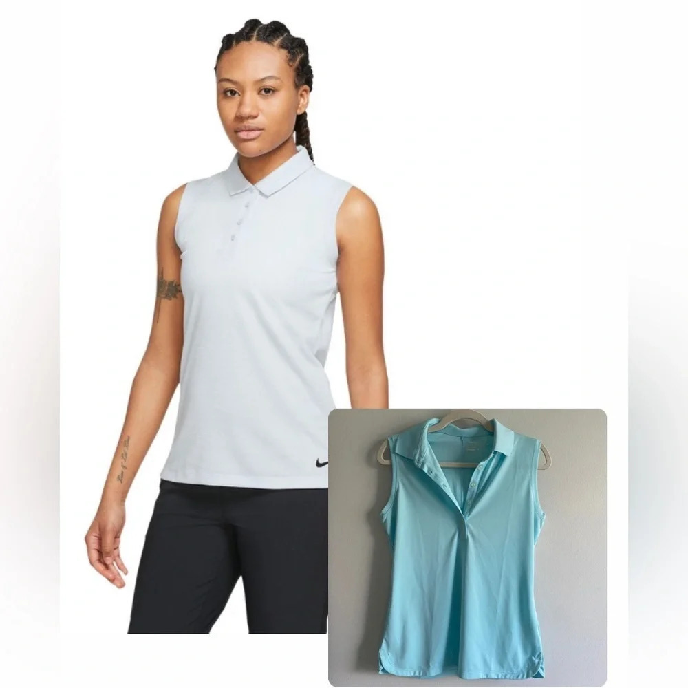 NIKE Golf Tour Performance Aqua Blue Sleeveless Polo Tank Top Size M